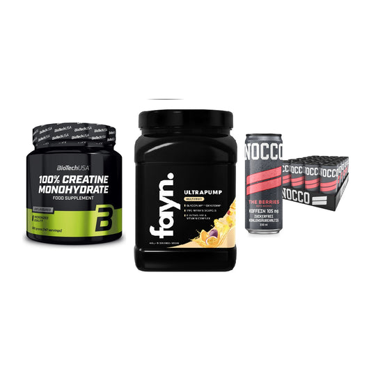 Kraft-Stack: BioTech Creatine + Fayn. Ultrapump + Nocco BCAA Drink – alle enthaltenen Artikel