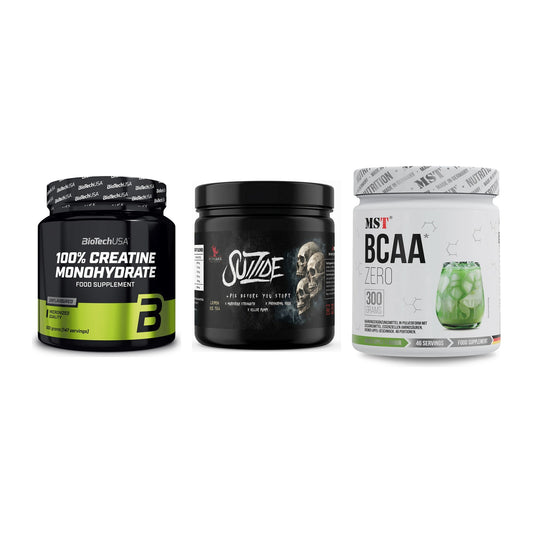 Kraft-Stack: BioTech Creatine + #GYMJUICE SUIZIDE + MST BCAA Zero – alle enthaltenen Artikel