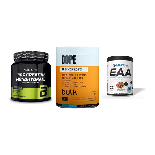 Kraft-Stack: BioTech Creatine + Bulk Dope + NNT EAA – alle enthaltenen Artikel