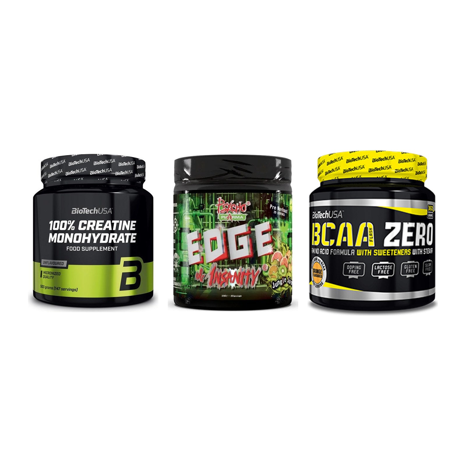 Kraft-Stack: BioTech Creatine + Psycho Pharma + BioTech BCAA Zero – alle enthaltenen Artikel