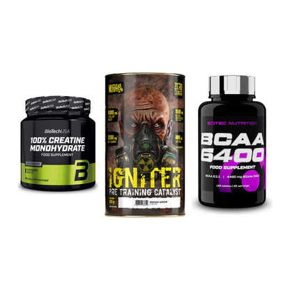 Kraft-Stack: BioTech Creatine + Nuclear Nutrition + Scitec BCAA 6400 – alle enthaltenen Artikel