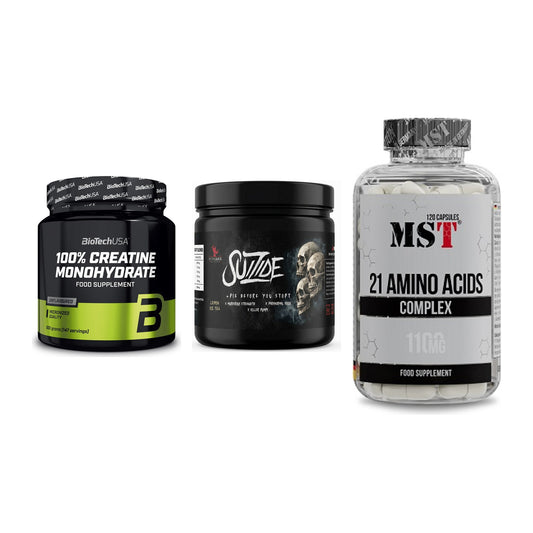Kraft-Stack: BioTech Creatine + #GYMJUICE SUIZIDE + MST 21 Amino – alle enthaltenen Artikel