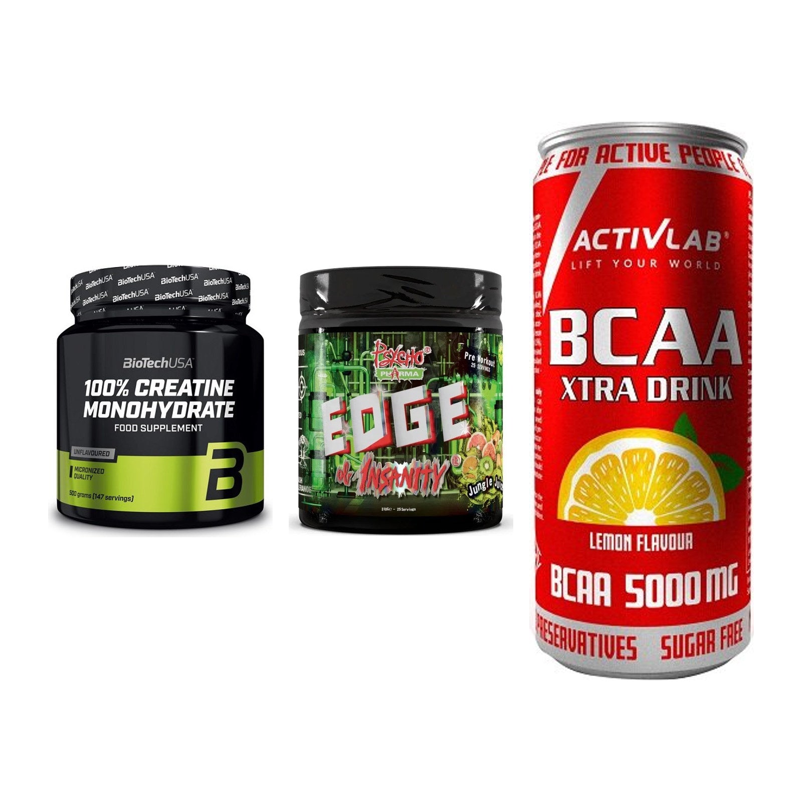 Kraft-Stack: BioTech Creatine + Psycho Pharma + Activlab BCAA – alle enthaltenen Artikel