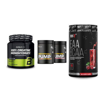 Kraft-Stack: BioTech Creatine + Dedicated + MST EAA & BCAA – alle enthaltenen Artikel
