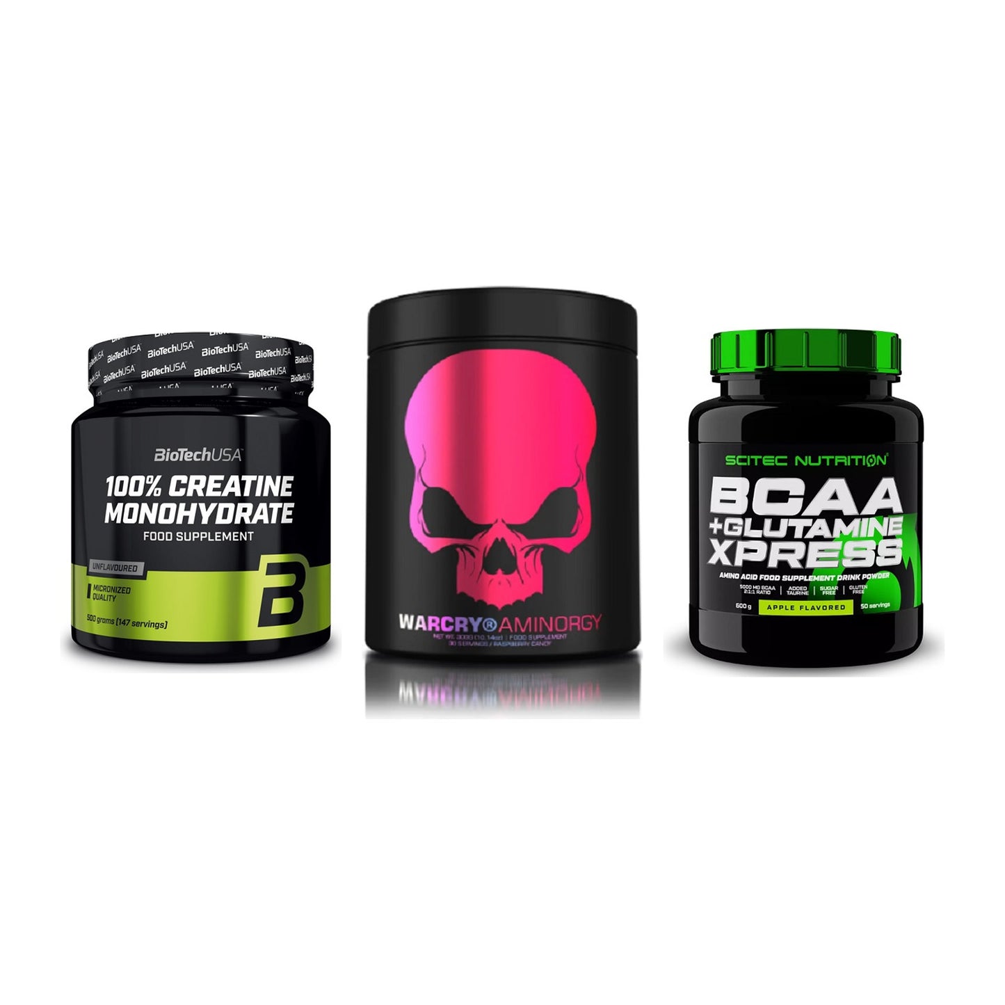 Kraft-Stack: BioTech Creatine + Genius Nutrition + Scitec BCAA – alle enthaltenen Artikel