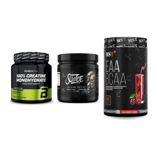 Kraft-Stack: BioTech Creatine + #GYMJUICE SUIZIDE + MST EAA & BCAA – alle enthaltenen Artikel
