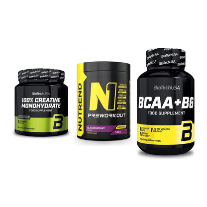 Kraft-Stack: BioTech Creatine + Nutrend N1 + BioTech BCAA+B6 – alle enthaltenen Artikel