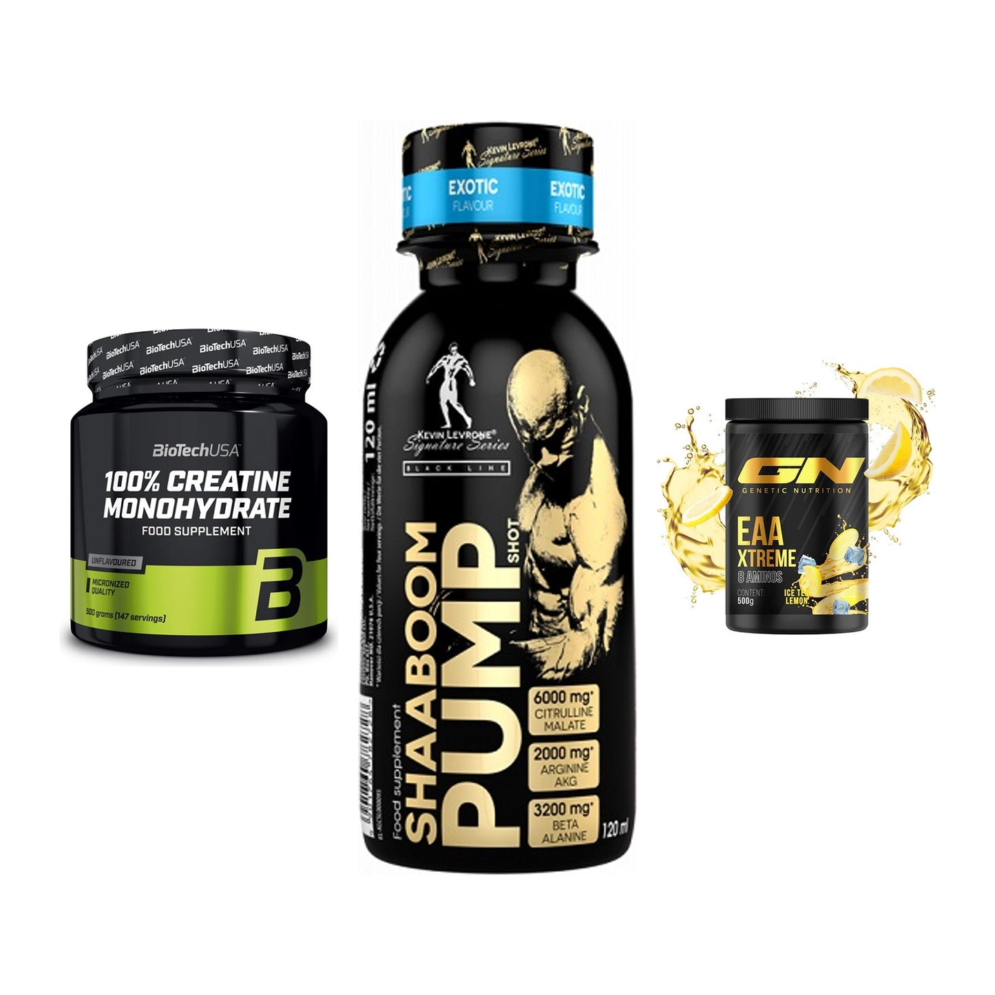 Kraft-Stack: BioTech Creatine + Kevin Levrone + GN EAA Xtreme – alle enthaltenen Artikel