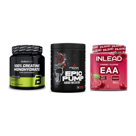 Kraft-Stack: BioTech Creatine + Peak EPIC Pump + INLEAD EAA – alle enthaltenen Artikel