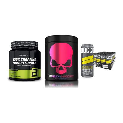 Kraft-Stack: BioTech Creatine + Genius Nutrition + Nocco BCAA Drink – alle enthaltenen Artikel