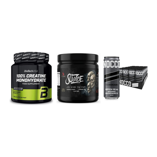 Kraft-Stack: BioTech Creatine + #GYMJUICE SUIZIDE + Nocco BCAA Drink – alle enthaltenen Artikel