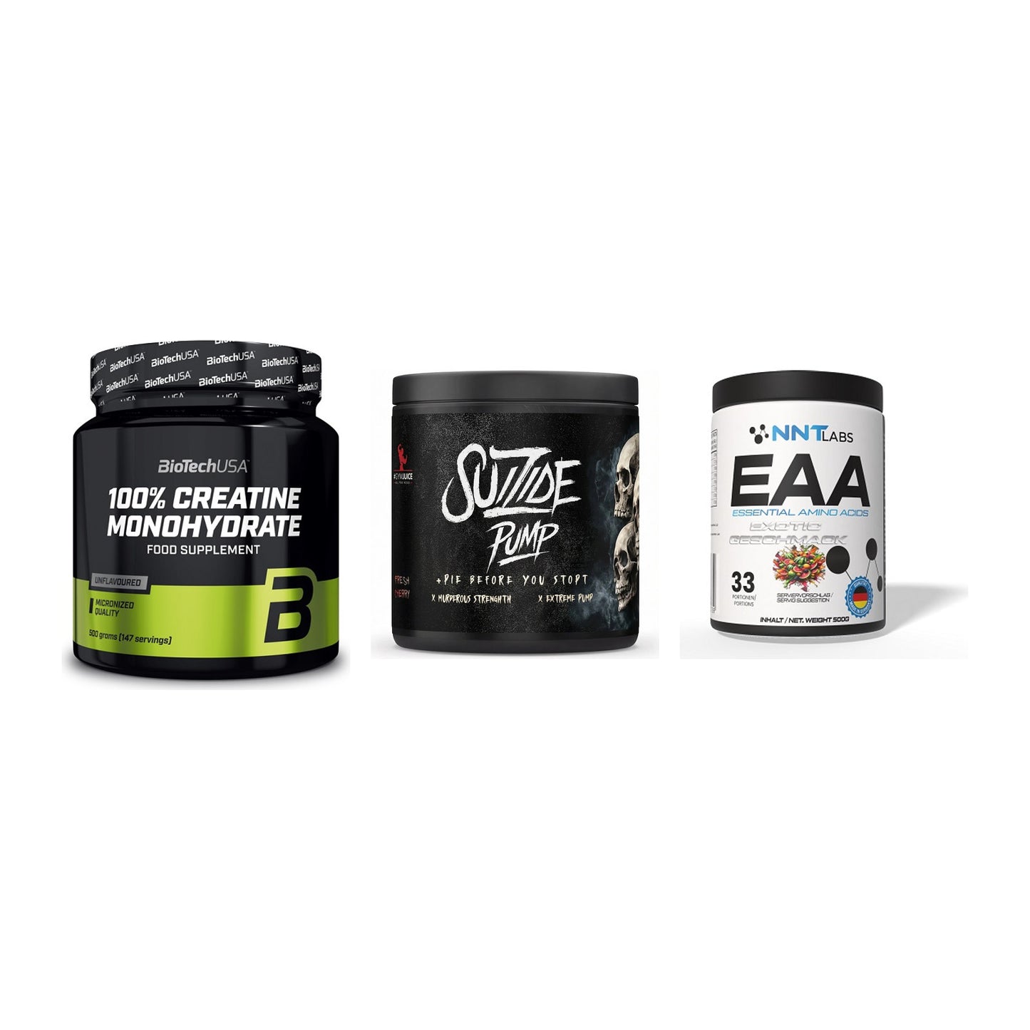 Kraft-Stack: BioTech Creatine + #GYMJUICE SUIZIDE + NNT EAA – alle enthaltenen Artikel