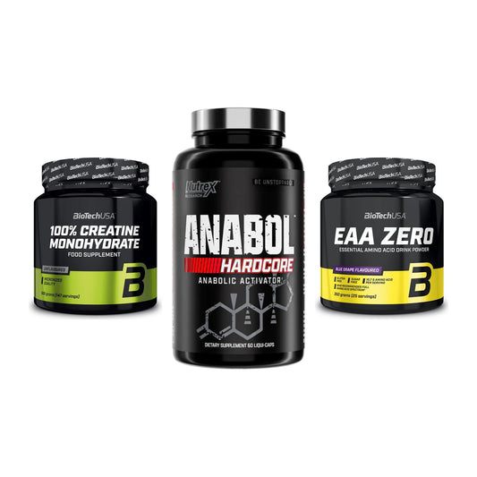 Kraft-Stack: BioTech Creatine + Nutrex Anabol + BioTech EAA Zero – alle enthaltenen Artikel
