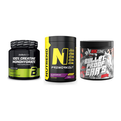 Kraft-Stack: BioTech Creatine + Nutrend N1 + Big Zone Bulletpr – alle enthaltenen Artikel