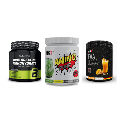 Kraft-Stack: BioTech Creatine + MST Amino Pump + MST EAA & BCAA – alle enthaltenen Artikel