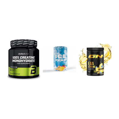 Kraft-Stack: BioTech Creatine + FA Nutrition ICE + GN EAA Xtreme – alle enthaltenen Artikel