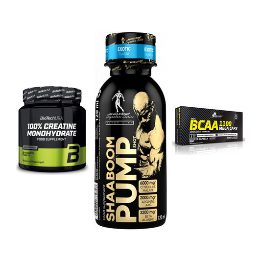 Kraft-Stack: BioTech Creatine + Kevin Levrone + Olimp BCAA Mega – alle enthaltenen Artikel
