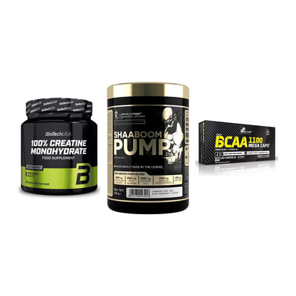 Kraft-Stack: BioTech Creatine + Kevin Levrone + Olimp BCAA Mega – alle enthaltenen Artikel