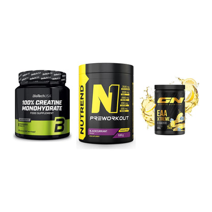 Kraft-Stack: BioTech Creatine + Nutrend N1 + GN EAA Xtreme – alle enthaltenen Artikel