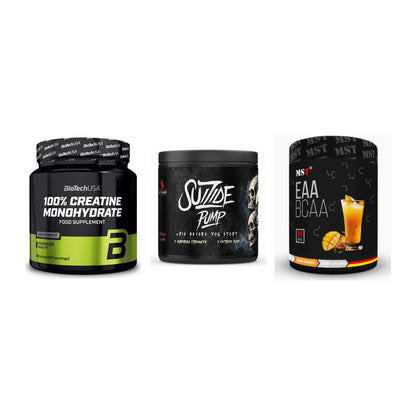 Kraft-Stack: BioTech Creatine + #GYMJUICE SUIZIDE + MST EAA & BCAA – alle enthaltenen Artikel