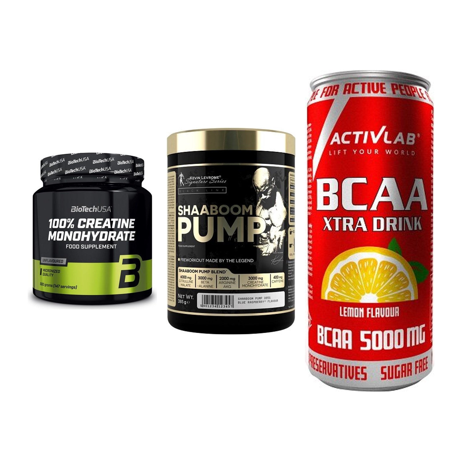 Kraft-Stack: BioTech Creatine + Kevin Levrone + Activlab BCAA – alle enthaltenen Artikel