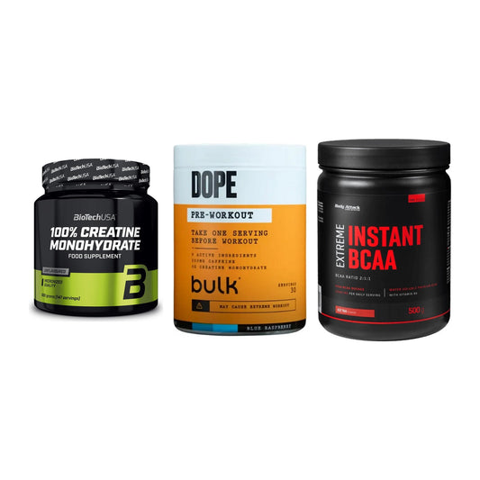 Kraft-Stack: BioTech Creatine + Bulk Dope + Body Attack – alle enthaltenen Artikel