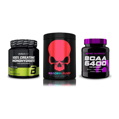 Kraft-Stack: BioTech Creatine + Genius Nutrition + Scitec BCAA 6400 – alle enthaltenen Artikel