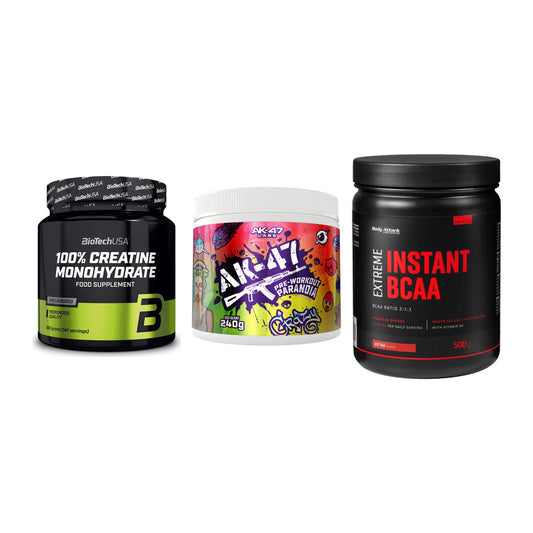 Kraft-Stack: BioTech Creatine + AK47 Labs + Body Attack – alle enthaltenen Artikel