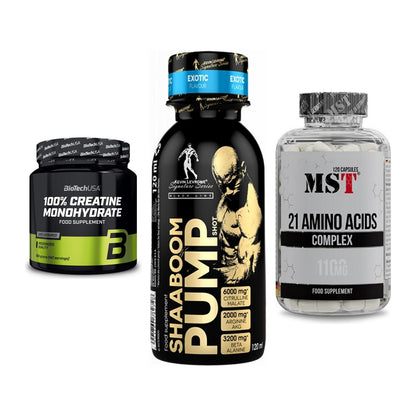 Kraft-Stack: BioTech Creatine + Kevin Levrone + MST 21 Amino – alle enthaltenen Artikel