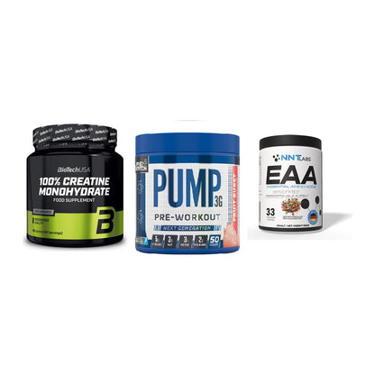 Kraft-Stack: BioTech Creatine + Applied Nutrition + NNT EAA – alle enthaltenen Artikel