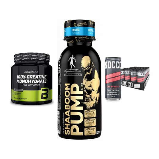 Kraft-Stack: BioTech Creatine + Kevin Levrone + Nocco BCAA Drink – alle enthaltenen Artikel