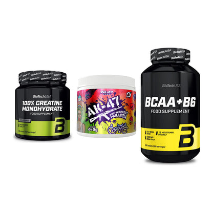 Kraft-Stack: BioTech Creatine + AK47 Labs + BioTech BCAA+B6 – alle enthaltenen Artikel
