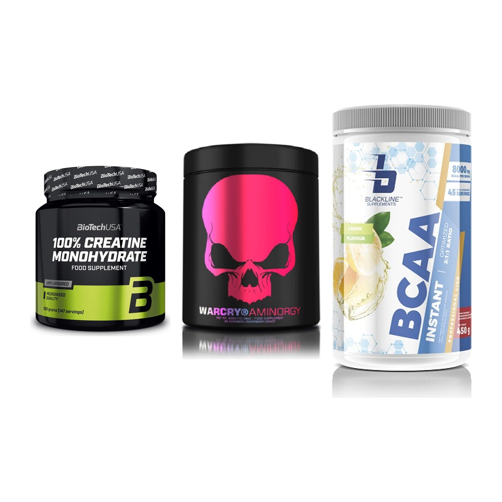 Kraft-Stack: BioTech Creatine + Genius Nutrition + Blackline – alle enthaltenen Artikel