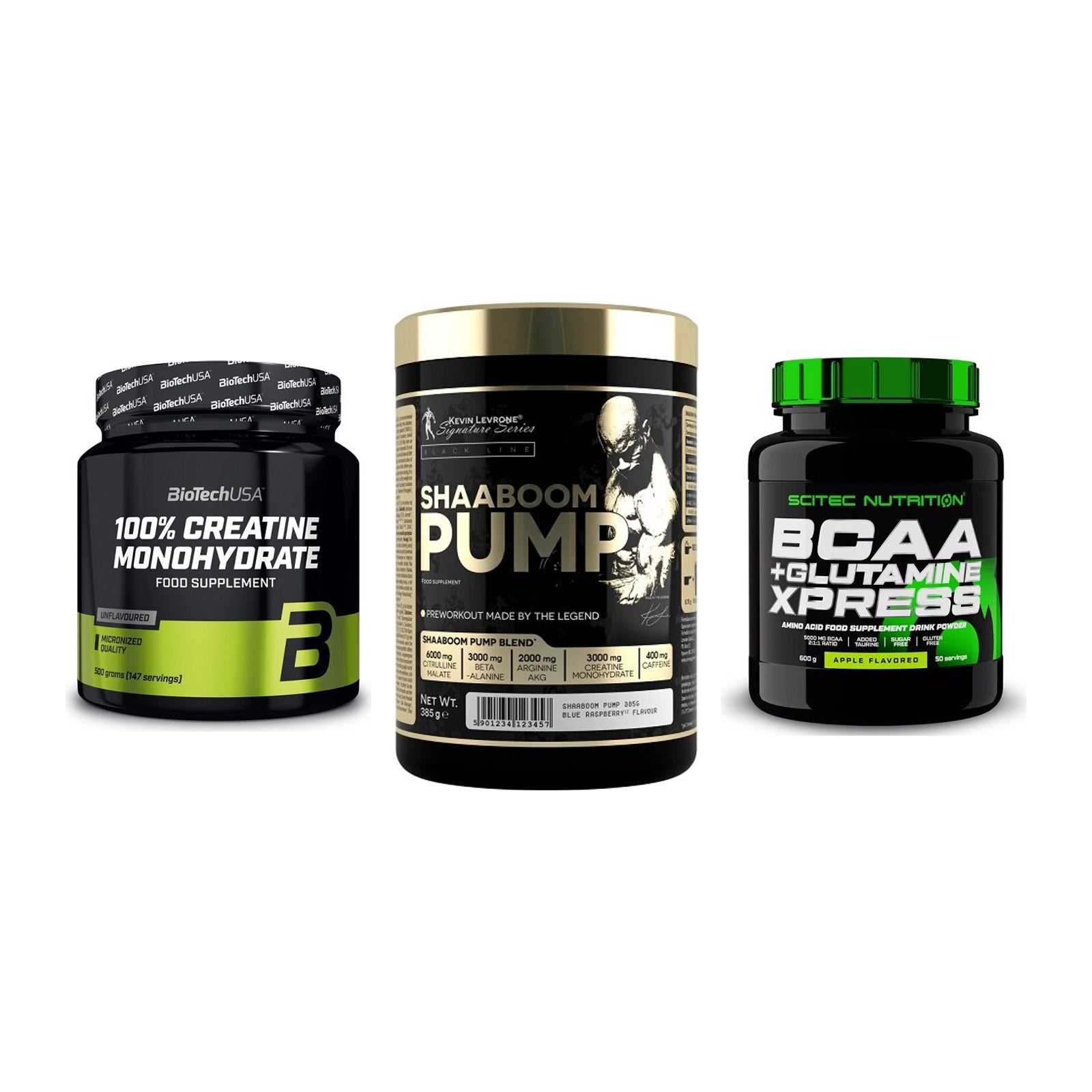 Kraft-Stack: BioTech Creatine + Kevin Levrone + Scitec BCAA – alle enthaltenen Artikel