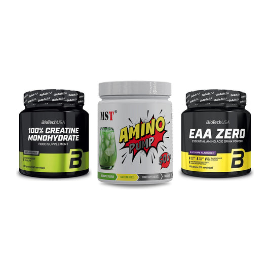 Kraft-Stack: BioTech Creatine + MST Amino Pump + BioTech EAA Zero – alle enthaltenen Artikel