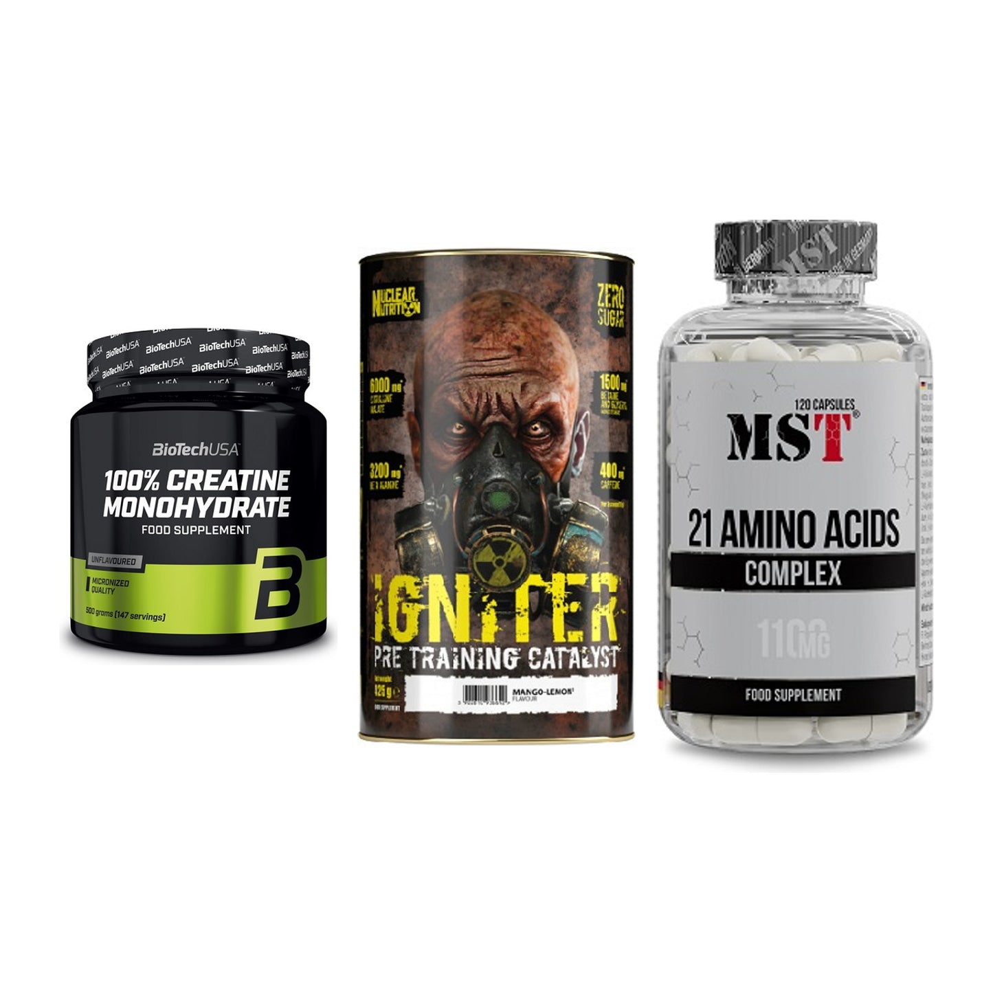 Kraft-Stack: BioTech Creatine + Nuclear Nutrition + MST 21 Amino – alle enthaltenen Artikel