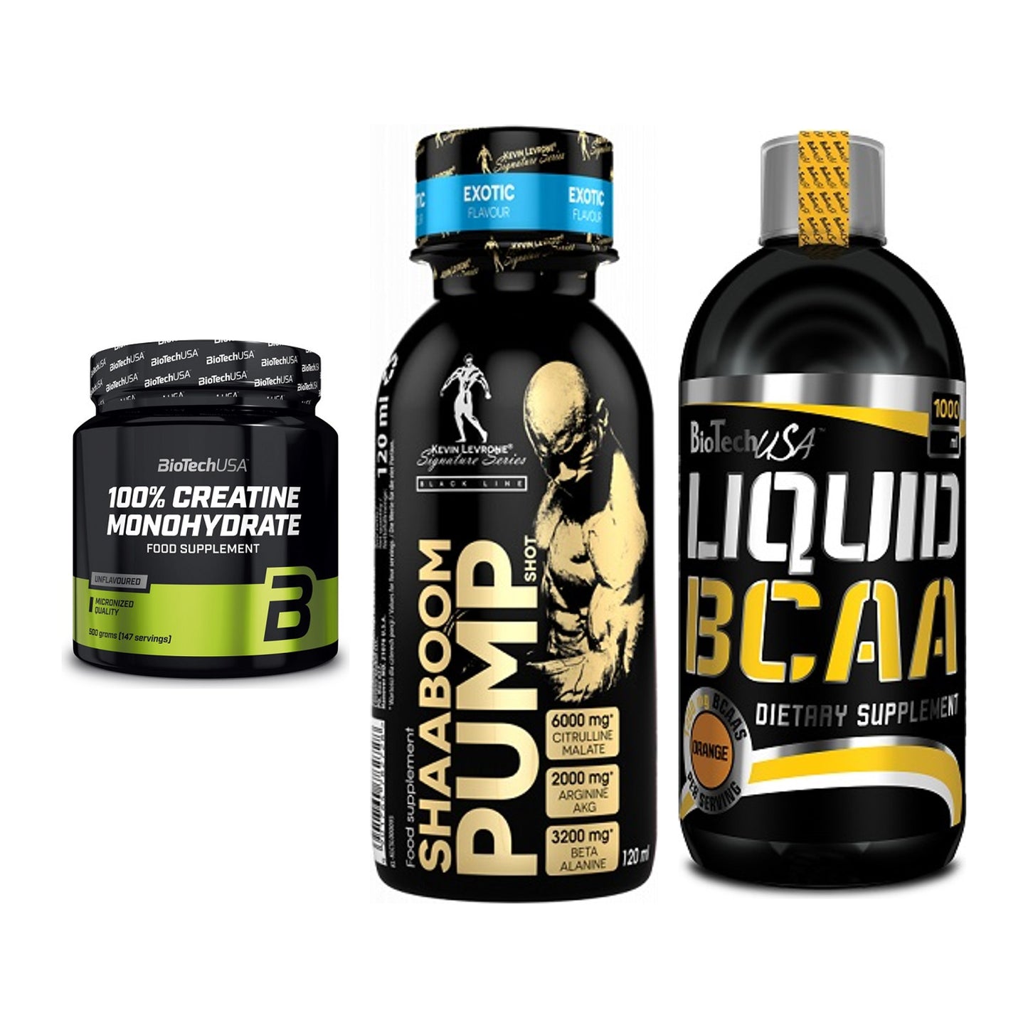 Kraft-Stack: BioTech Creatine + Kevin Levrone + BioTech Liquid – alle enthaltenen Artikel