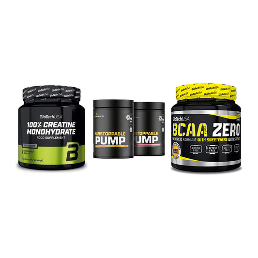 Kraft-Stack: BioTech Creatine + Dedicated + BioTech BCAA Zero – alle enthaltenen Artikel
