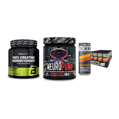 Kraft-Stack: BioTech Creatine + MST NeuroPump + Nocco BCAA Drink – alle enthaltenen Artikel