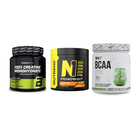 Kraft-Stack: BioTech Creatine + Nutrend N1 + MST BCAA Zero – alle enthaltenen Artikel