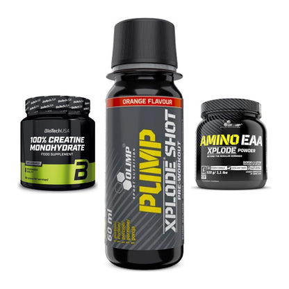 Kraft-Stack: BioTech Creatine + Olimp Pump Xplode + Olimp Amino EAA – alle enthaltenen Artikel