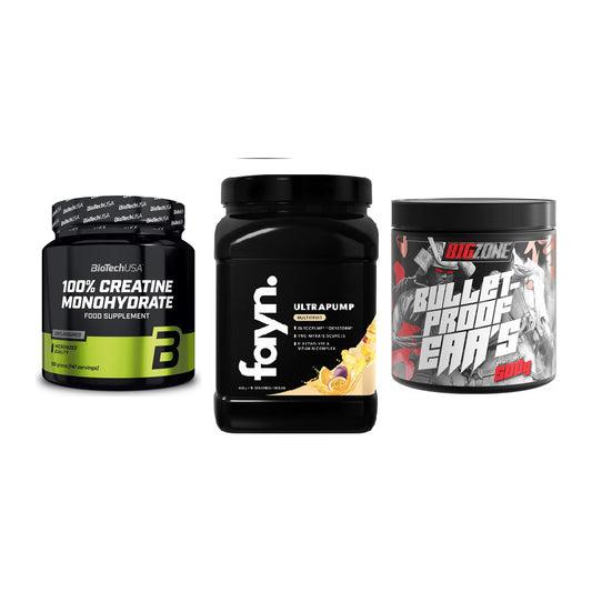 Kraft-Stack: BioTech Creatine + Fayn. Ultrapump + Big Zone Bulletpr – alle enthaltenen Artikel