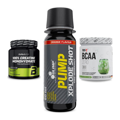 Kraft-Stack: BioTech Creatine + Olimp Pump Xplode + MST BCAA Zero – alle enthaltenen Artikel