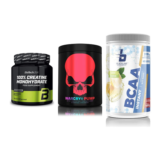 Kraft-Stack: BioTech Creatine + Genius Nutrition + Blackline – alle enthaltenen Artikel
