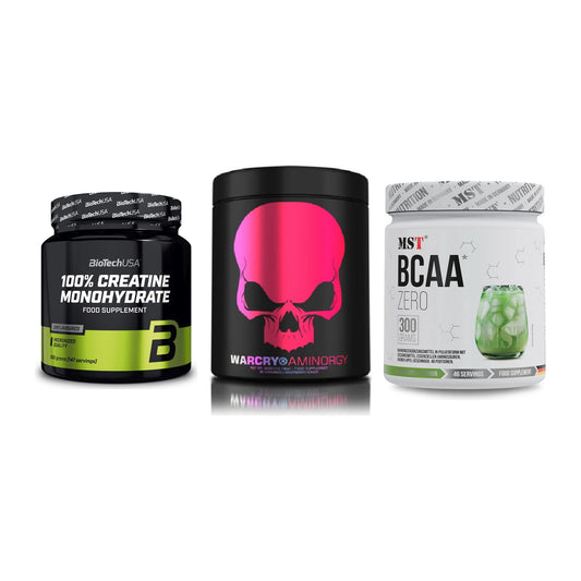 Kraft-Stack: BioTech Creatine + Genius Nutrition + MST BCAA Zero – alle enthaltenen Artikel
