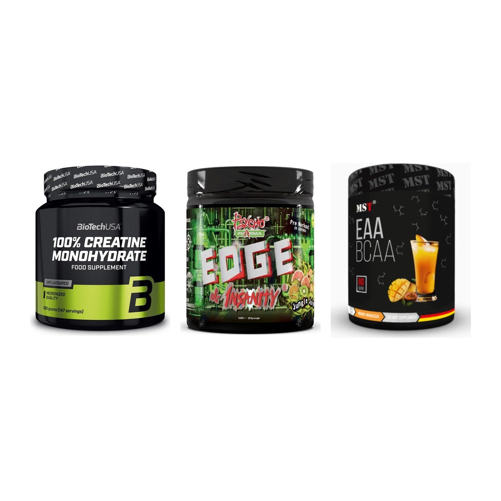 Kraft-Stack: BioTech Creatine + Psycho Pharma + MST EAA & BCAA – alle enthaltenen Artikel