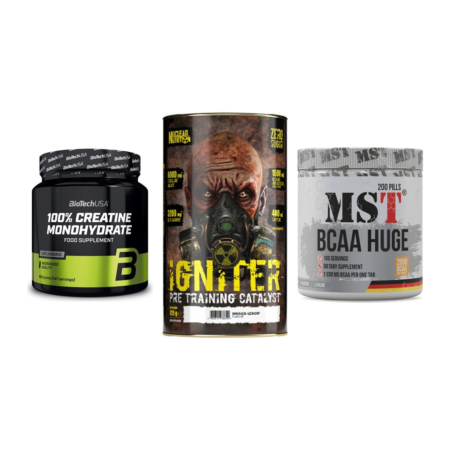 Kraft-Stack: BioTech Creatine + Nuclear Nutrition + MST BCAA Huge 200 – alle enthaltenen Artikel