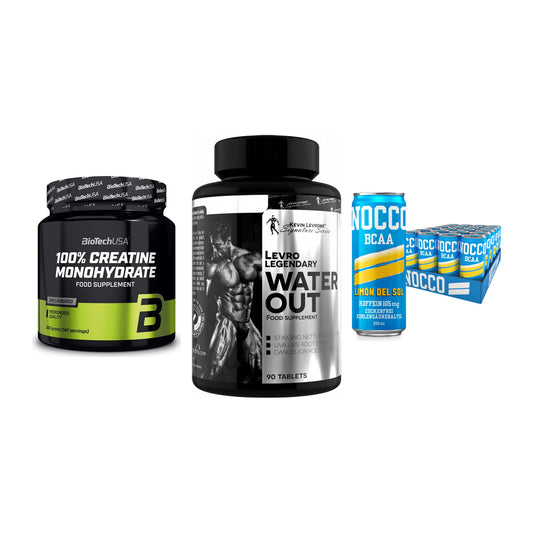Kraft-Stack: BioTech Creatine + Kevin Levrone + Nocco BCAA Drink – alle enthaltenen Artikel