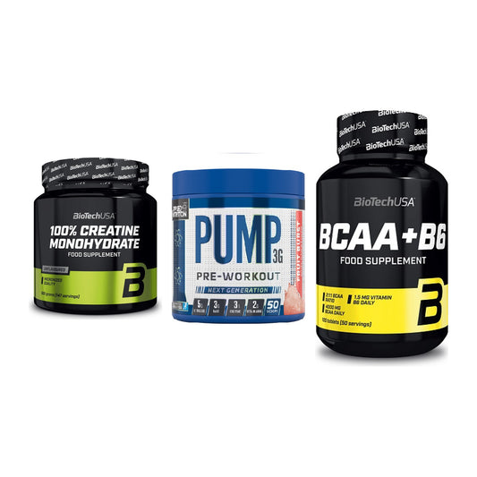 Kraft-Stack: BioTech Creatine + Applied Nutrition + BioTech BCAA+B6 – alle enthaltenen Artikel