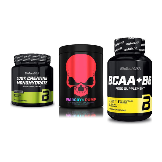Kraft-Stack: BioTech Creatine + Genius Nutrition + BioTech BCAA+B6 – alle enthaltenen Artikel